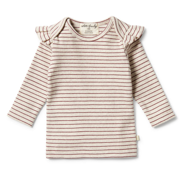 Wilson & Frenchy Organic Stripe Rib Ruffle Top - Wild Ginger