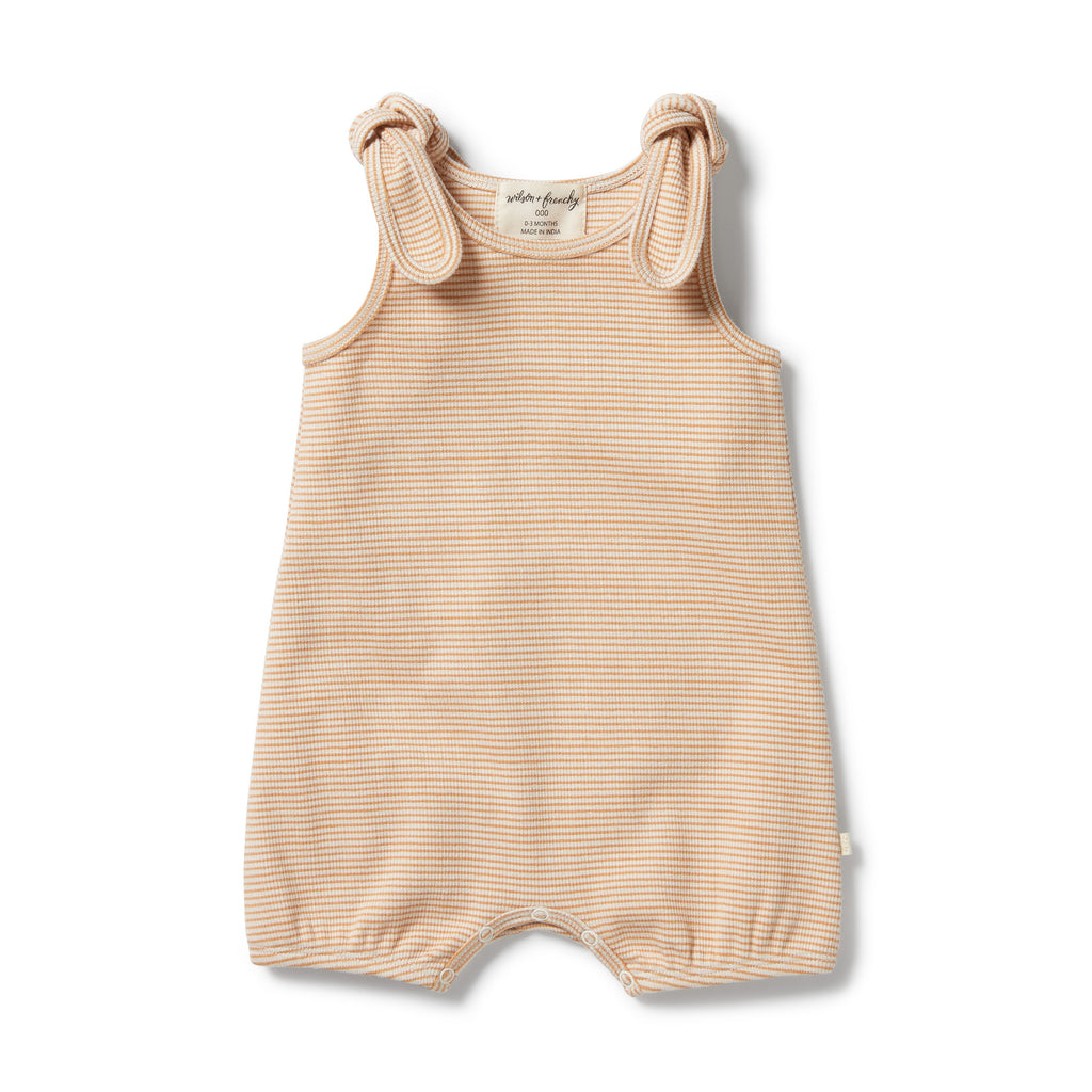 Wilson & Frenchy Organic Stripe Rib Playsuit - Toffee