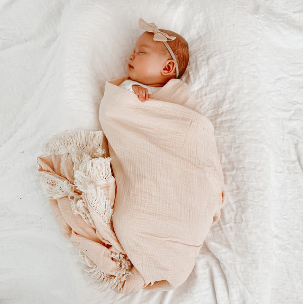 Wind & Willow Co Organic Cotton Fringe Swaddle - Rose