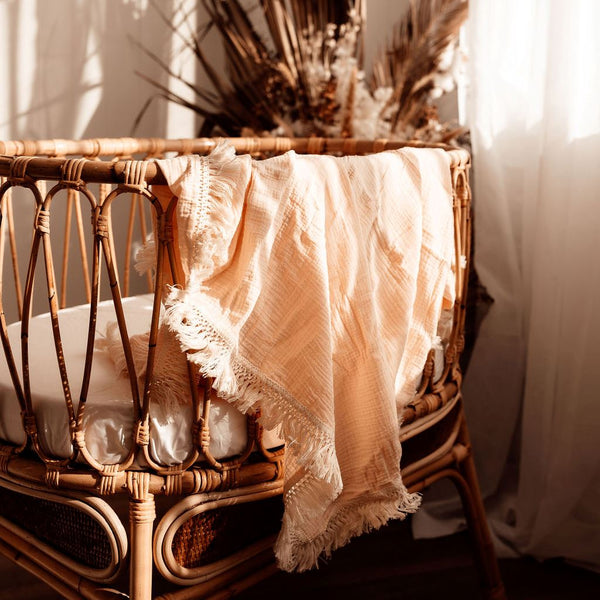 Wind & Willow Co Organic Cotton Fringe Swaddle - Rose