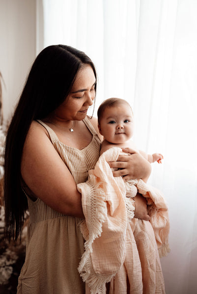 Wind & Willow Co Organic Cotton Fringe Swaddle - Rose