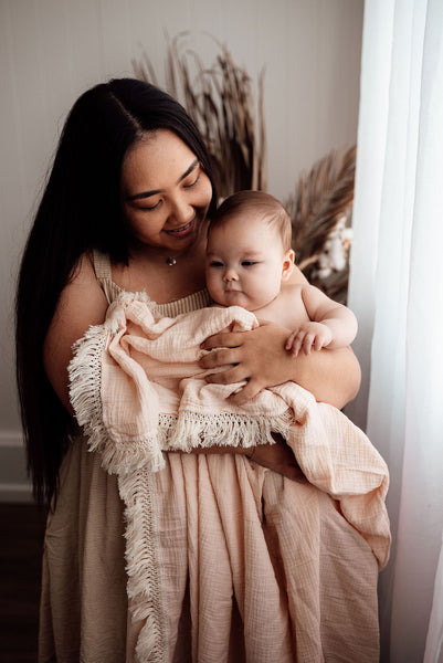 Wind & Willow Co Organic Cotton Fringe Swaddle - Rose