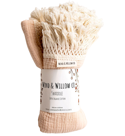 Wind & Willow Co Organic Cotton Fringe Swaddle - Rose