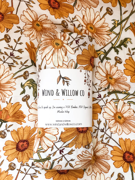 Wind & Willow Co Organic Cotton and Bamboo Swaddle - Sunflower