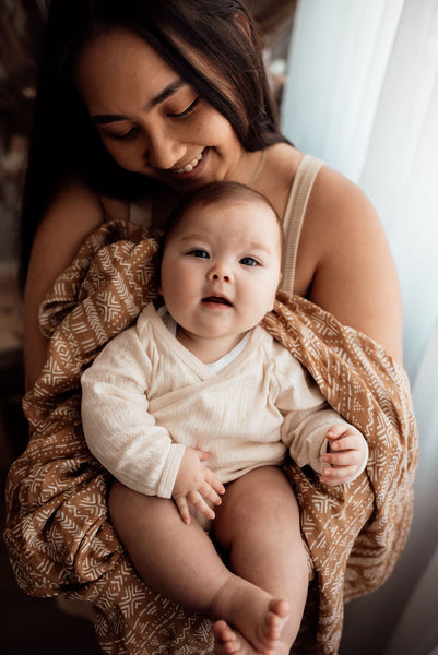 Wind & Willow Co Organic Cotton and Bamboo Swaddle - Owl Brown