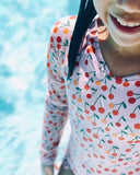 Peggy Violet Long Sleeve Swimsuit - Cherry Print
