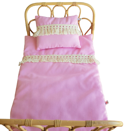 Poppie Toys - Duvet and Pillow Set - Pink Fringe