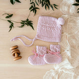 Snuggle Hunny Merino Wool Bonnet and Booties - Pink